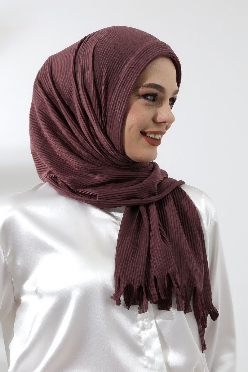 Mürdüm Tesettür Hazır Pratik Fitilli Pamuklu Şal - 5