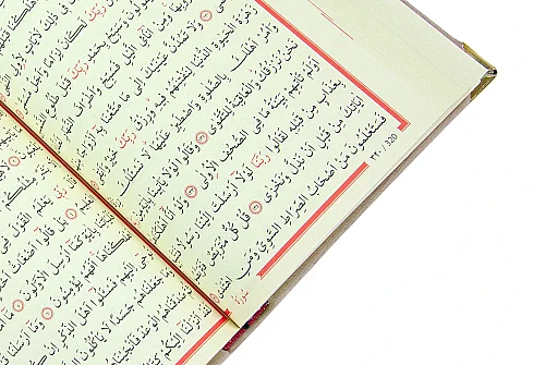 Nakışlı Kadife Kaplı Güllü Kuranı Kerim - Orta Boy - Kahverengi - 5