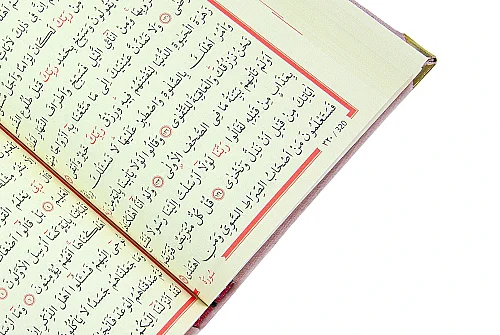 Nakışlı Kadife Kaplı Güllü Kuranı Kerim - Orta Boy - Pembe - 7