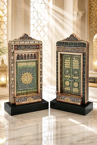 Nakkaş Babeyn Set Boytu – Açılır Beytullah ve Mescid-i Nebevi Kapısı - Orta Boy, Antik Sarı - 1
