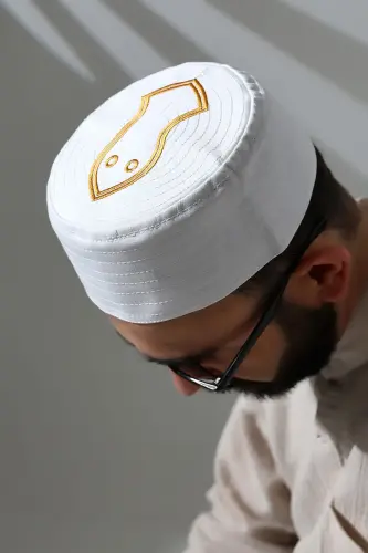 Nalı Şerif Desenli Kalıp Kumaş Takke Beyaz - ihvanonline