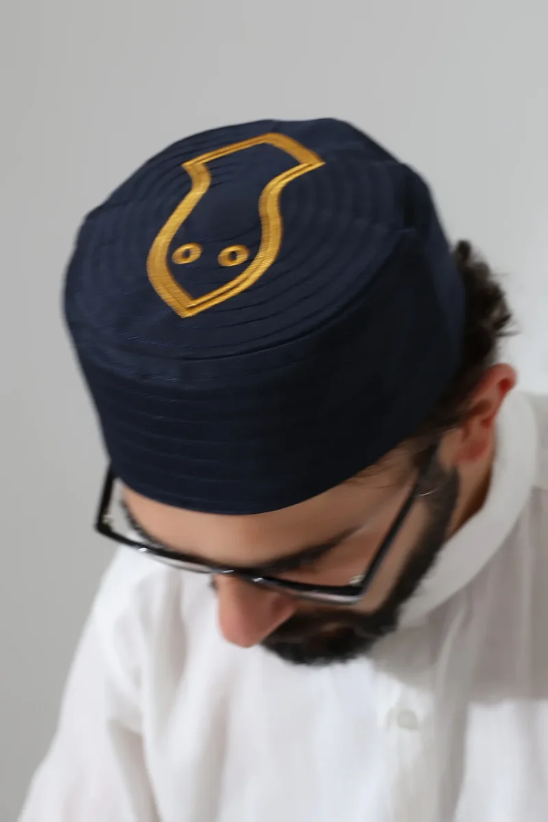 Nalı Şerif Desenli Kalıp Kumaş Takke Lacivert - 1