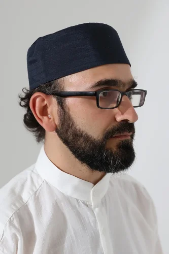 Nalı Şerif Desenli Kalıp Kumaş Takke Lacivert - ihvanonline (1)