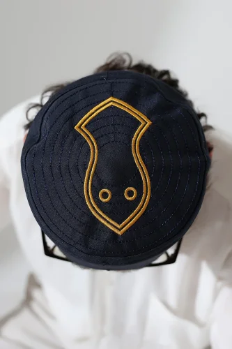 Nalı Şerif Desenli Kalıp Kumaş Takke Lacivert - 3