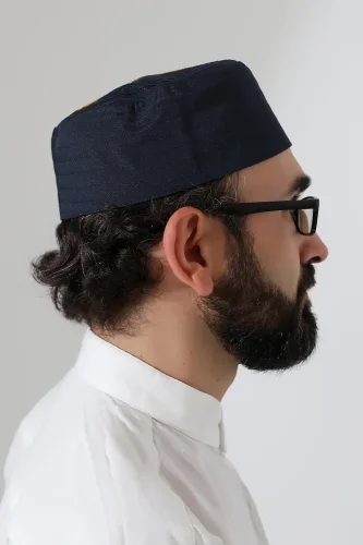 Nalı Şerif Desenli Kalıp Kumaş Takke Lacivert - 4