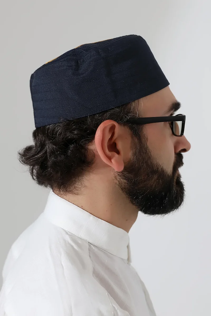 Nalı Şerif Desenli Kalıp Kumaş Takke Lacivert - 4