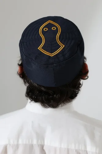 Nalı Şerif Desenli Kalıp Kumaş Takke Lacivert - 6