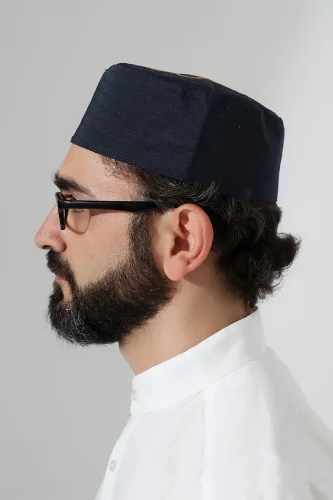 Nalı Şerif Desenli Kalıp Kumaş Takke Lacivert - 7