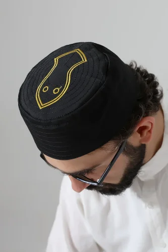 Nalı Şerif Desenli Kalıp Kumaş Takke Siyah 