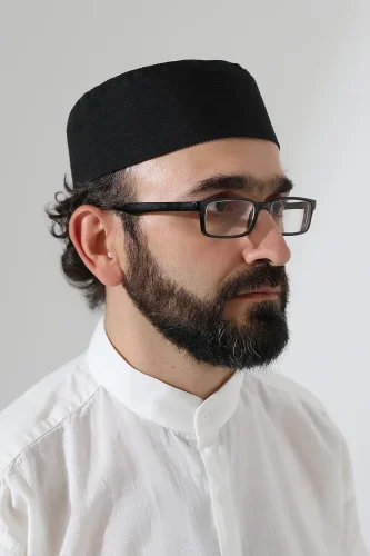 Nalı Şerif Desenli Kalıp Kumaş Takke Siyah - ihvanonline (1)