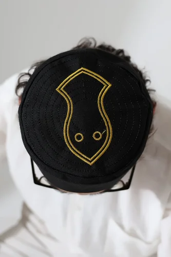 Nalı Şerif Desenli Kalıp Kumaş Takke Siyah - 3