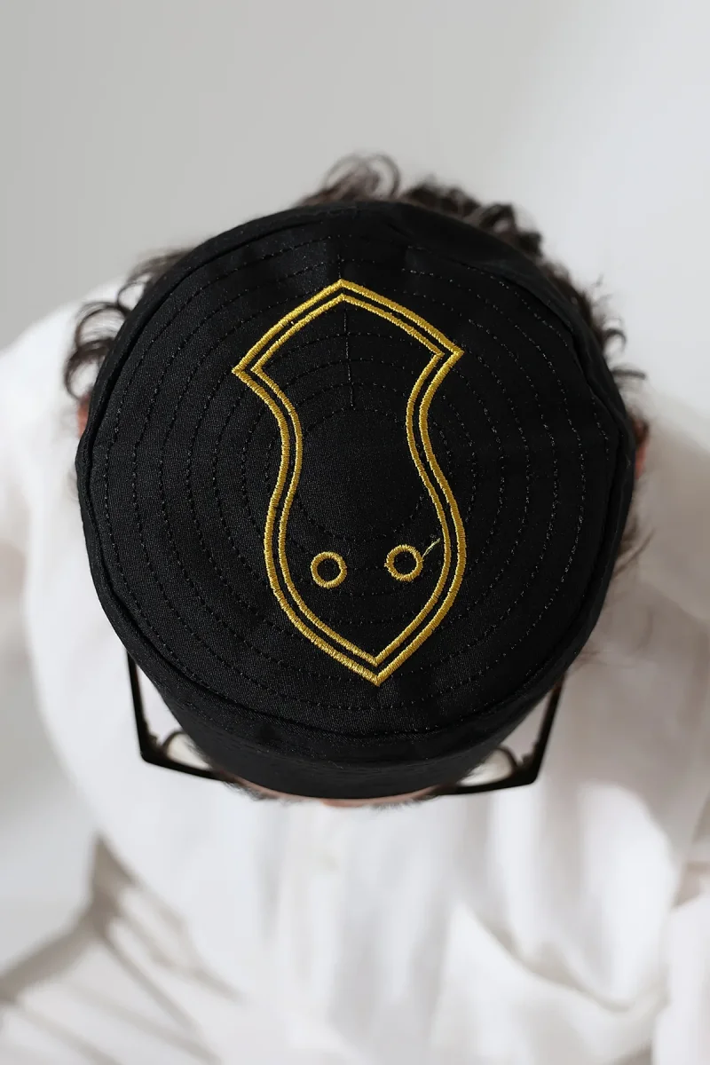 Nalı Şerif Desenli Kalıp Kumaş Takke Siyah - 3