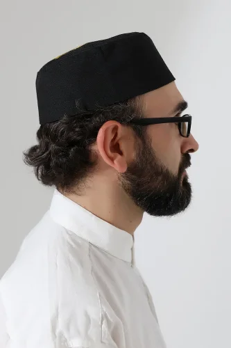 Nalı Şerif Desenli Kalıp Kumaş Takke Siyah - 5