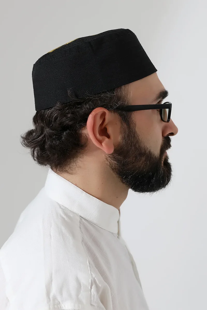 Nalı Şerif Desenli Kalıp Kumaş Takke Siyah - 5