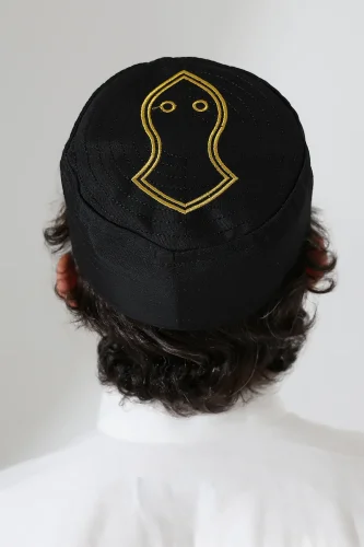 Nalı Şerif Desenli Kalıp Kumaş Takke Siyah - 6