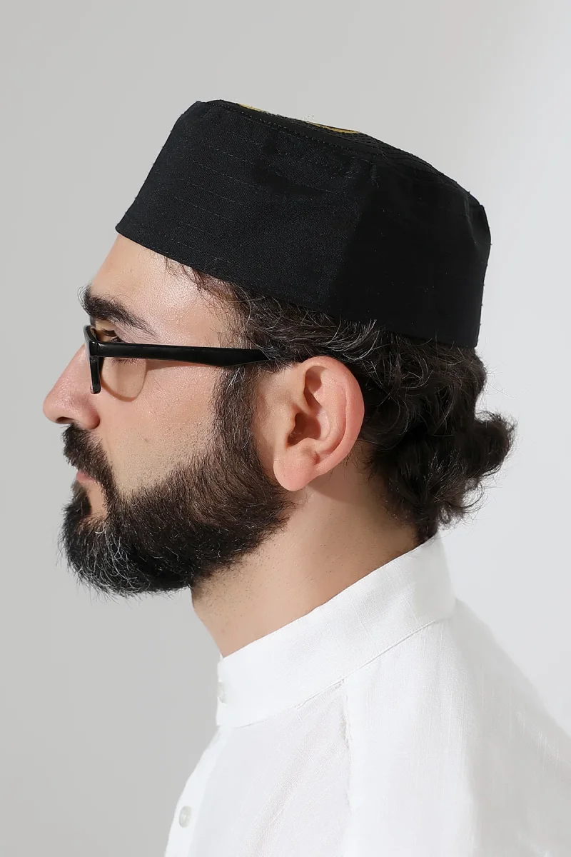 Nalı Şerif Desenli Kalıp Kumaş Takke Siyah - 7