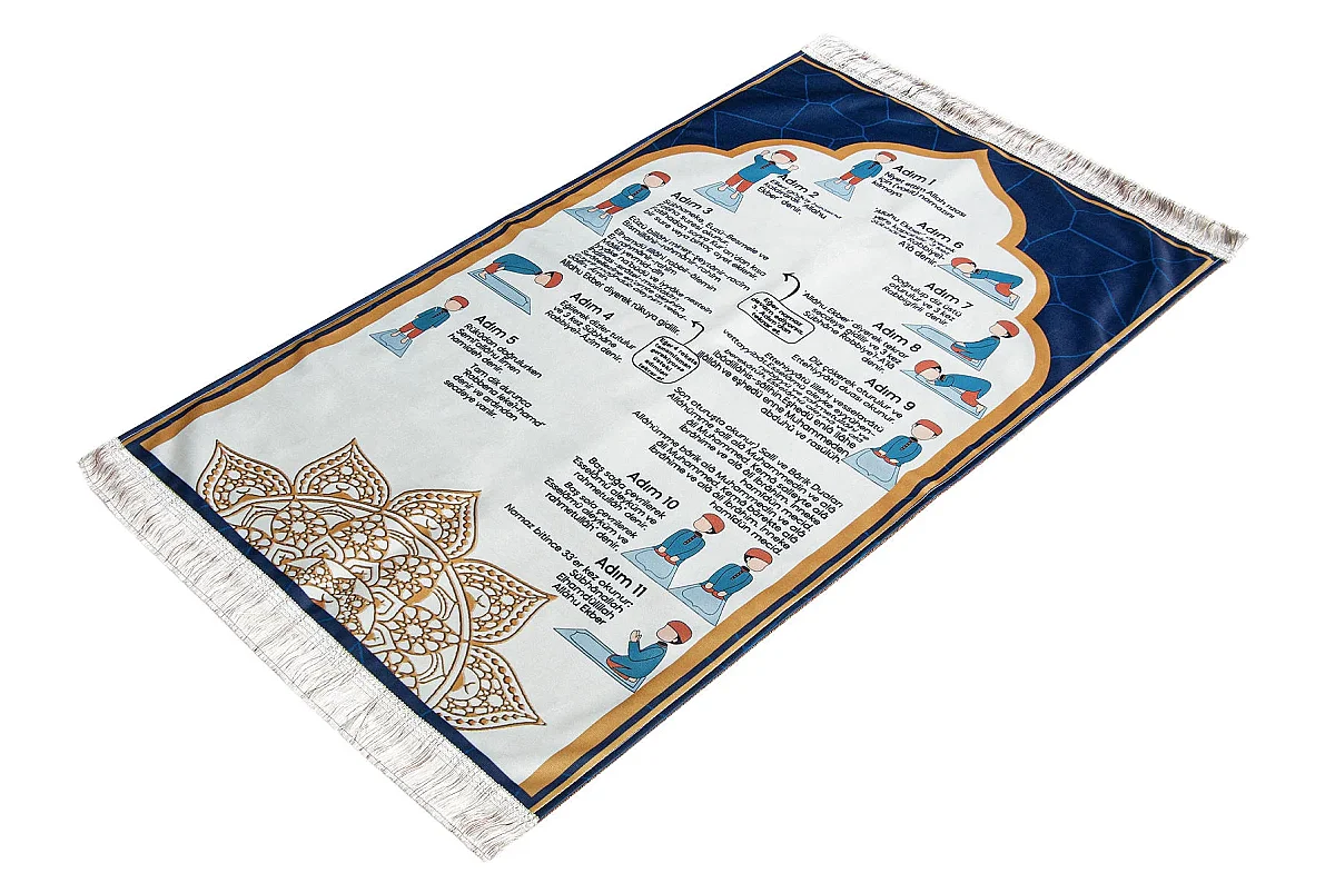 Namaz Öğreten Çocuk Seccadesi Oğlumun Çocuk Seccadesi - Mavi - 4
