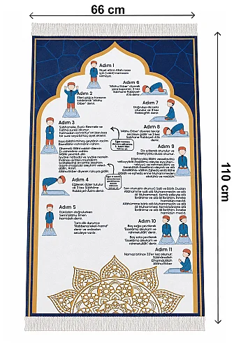 Namaz Öğreten Çocuk Seccadesi Oğlumun Çocuk Seccadesi - Mavi - 6