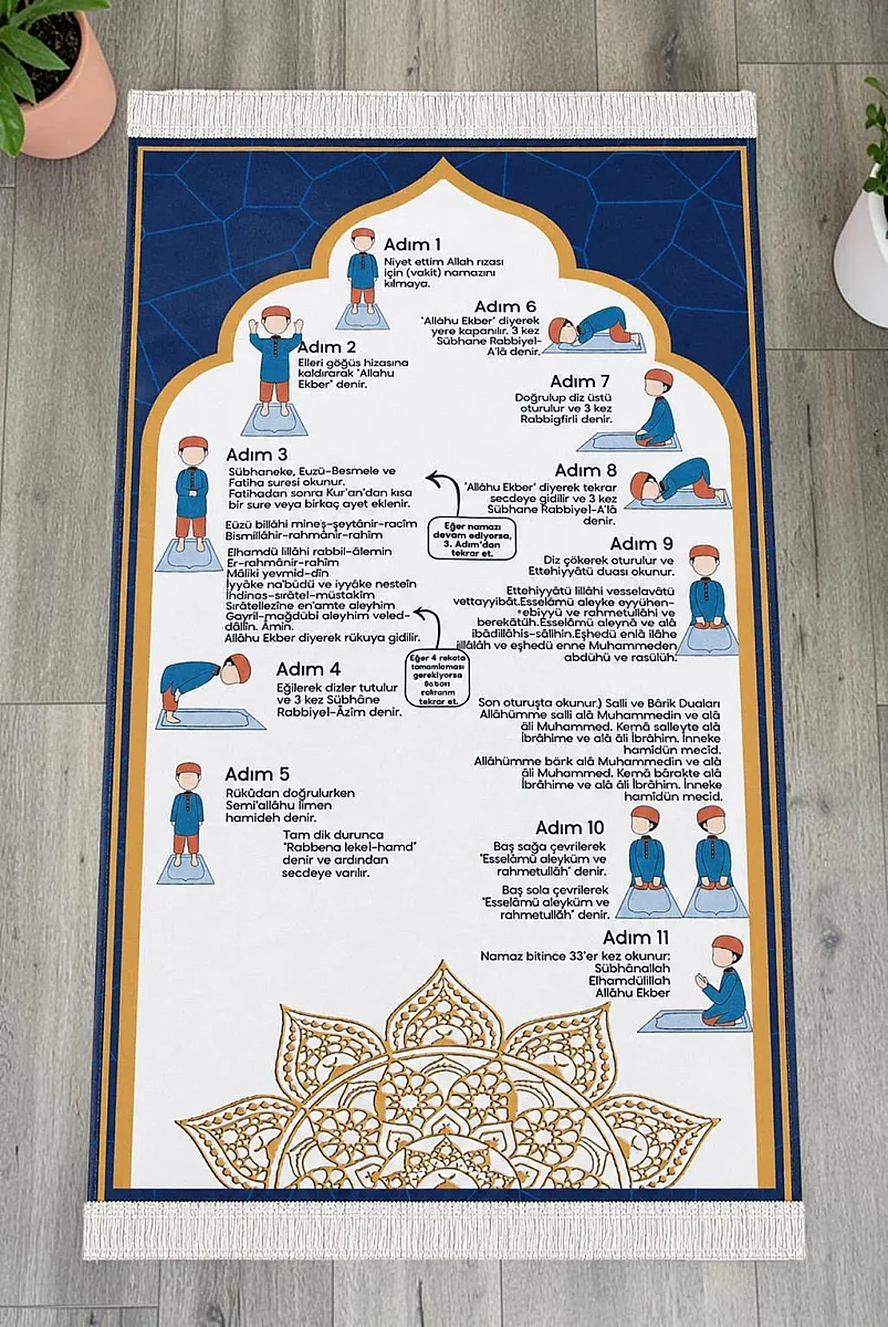 Namaz Öğreten Çocuk Seccadesi Oğlumun Çocuk Seccadesi - Mavi - 1