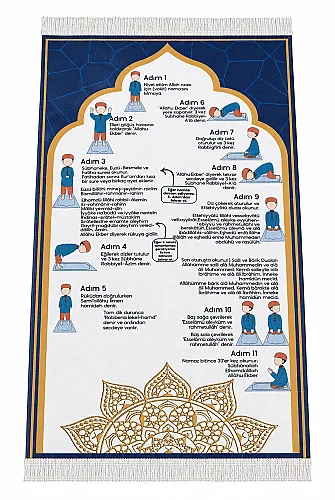 Namaz Öğreten Çocuk Seccadesi Oğlumun Çocuk Seccadesi - Mavi - 7