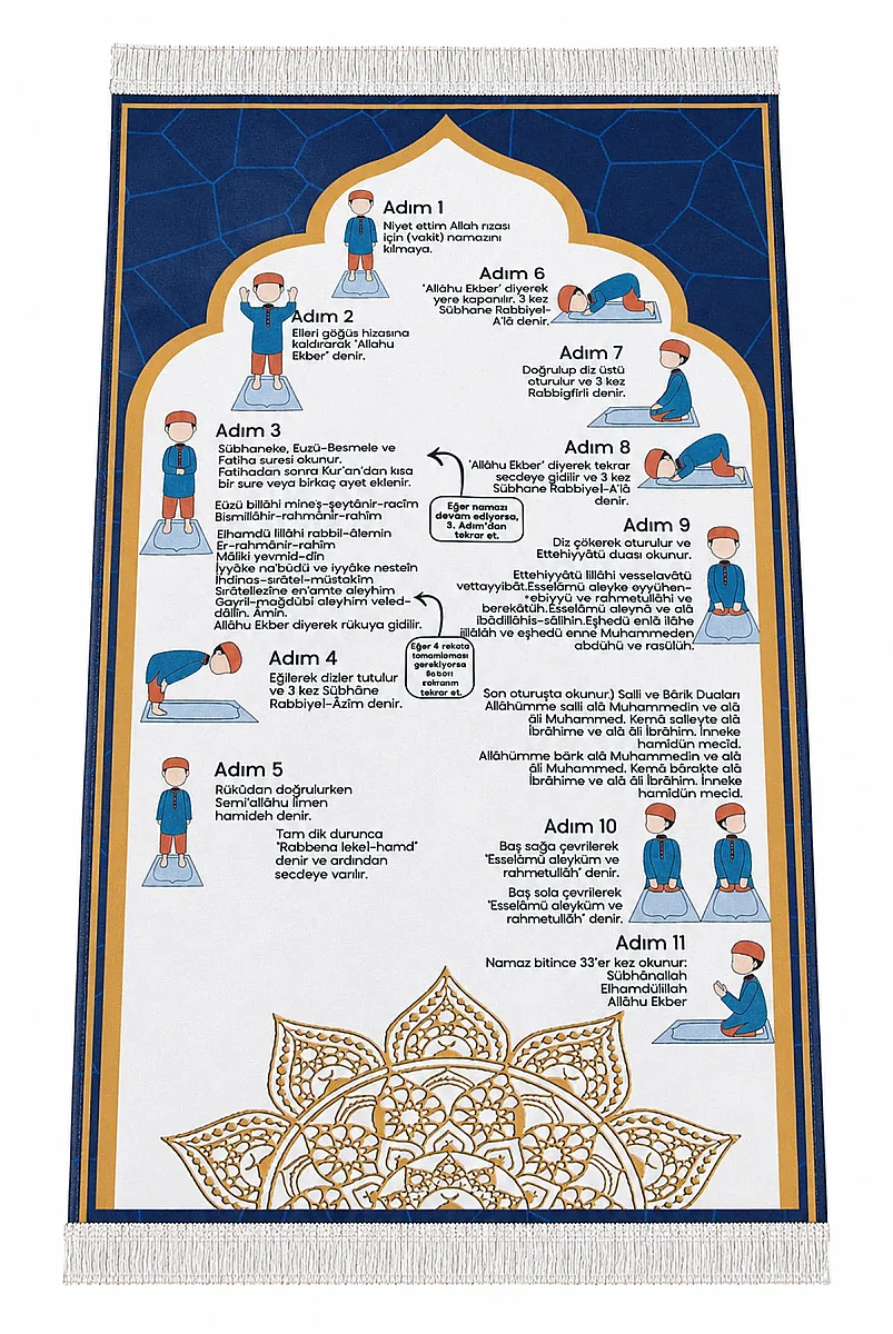 Namaz Öğreten Çocuk Seccadesi Oğlumun Çocuk Seccadesi - Mavi - 7