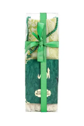 Name Printed Velvet Covered Yasin Prayer Rug Rosary Set With Box Green - İhvan (1)