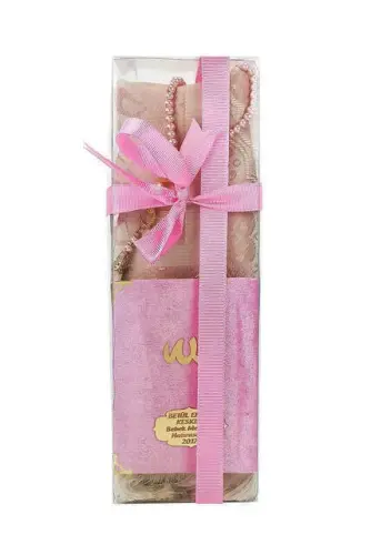 Name Printed Velvet Covered Yasin Prayer Rug Rosary Set With Box Pink - İhvan (1)