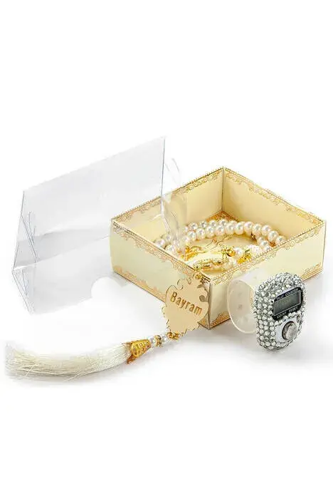 Name-Specific Plexiglass Pearl Rosary Dhikrmatic Set Cream Color - 1