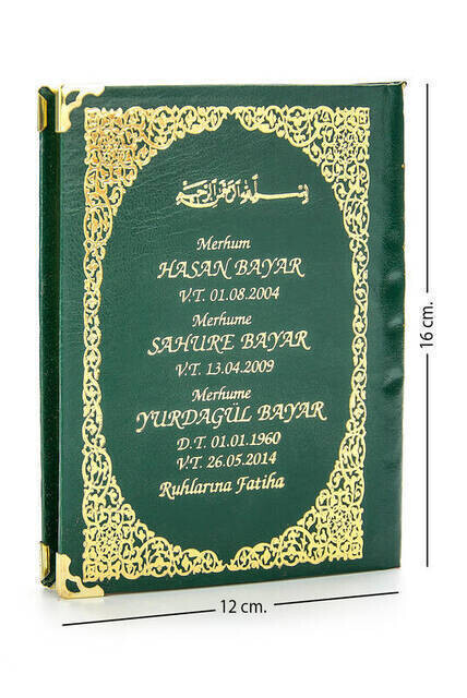 Name Printed Hard hardlier Yasin Book - Bag Boy - Green - 128 Pages - Mevlit Gift - Thumbnail