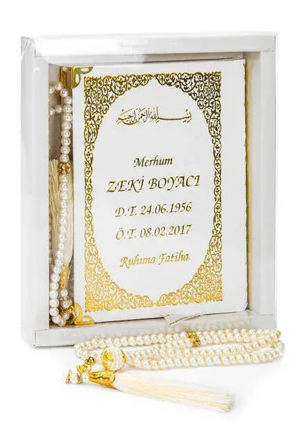 Name Printed Hardlied Yasin Book - Bag Boy - 128 Pages - Boxed - Vavli Pearl Rosary - Mevlut Gift - 1