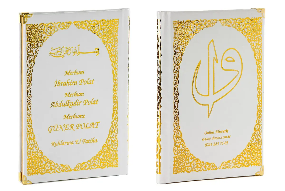 Name Printed Hardlied Yasin Book - Bag Boy - White - 128 Pages - Mevlit Gift - 2