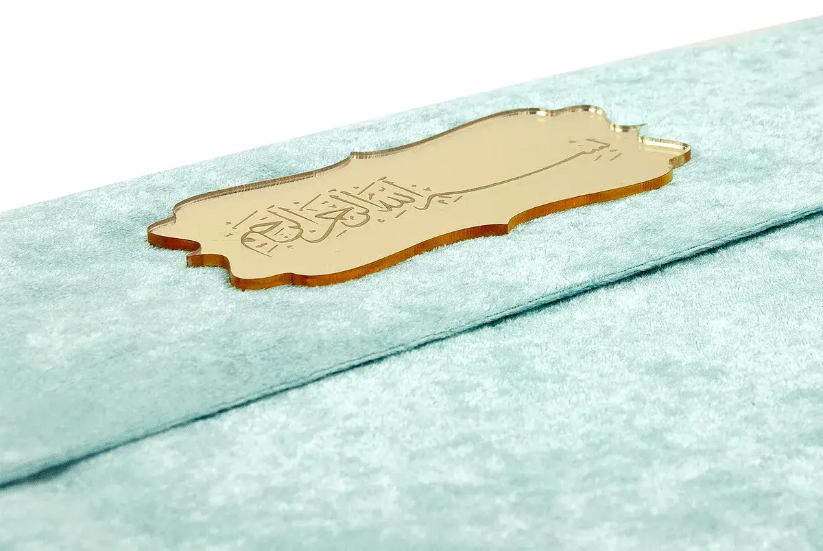 Name Special Plexi Patterned Velvet Covered Sacrificial Rosary Gift Middle Arabic Quran Blue - 4