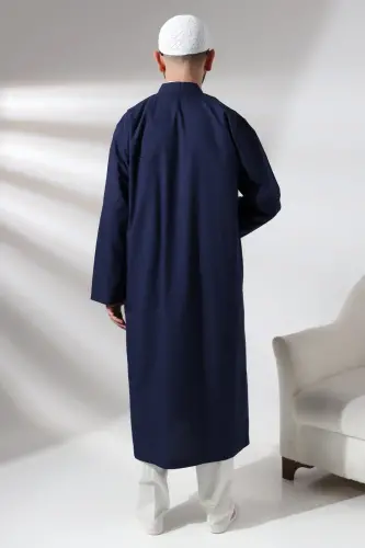 Navy Blue Men's Prayer Robe V-Neck Buttonless Open Front Prayer Robe - 7