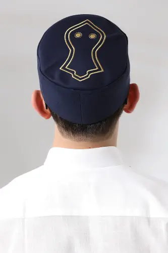 Navy Blue Quilted Horseshoe Sheriff Embroidered Pattern Prayer Skull - ihvanonline (1)