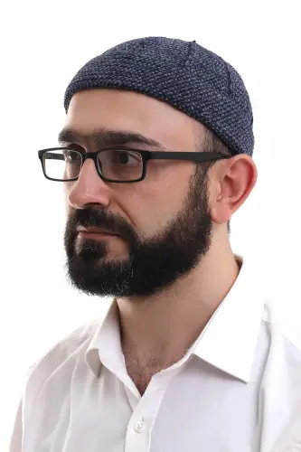 Navy Blue Smoked Folded Double Color Winter Velvet Skullcap - ihvanonline (1)