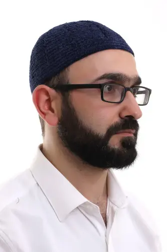 Navy Blue Winter Plain Patterned Velvet Prayer Skull - ihvanonline (1)