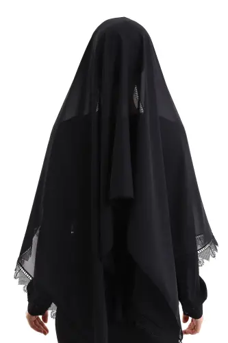 Needle Lace Lacy Scarf Demor Mevlüt Coverlet Black - 4