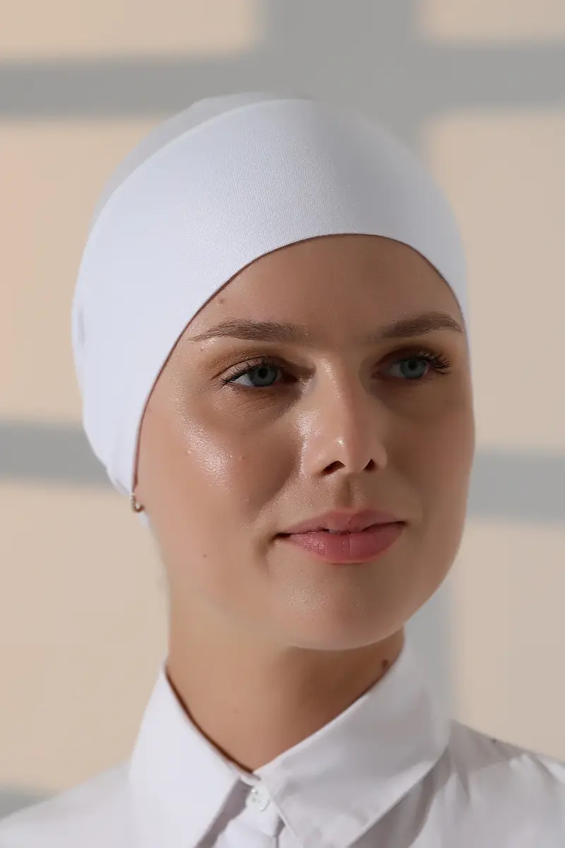 Nefes Alabilen Tüllü Dikişsiz Likralı Viskon Kadın Tesettür Bone Beyaz - 3