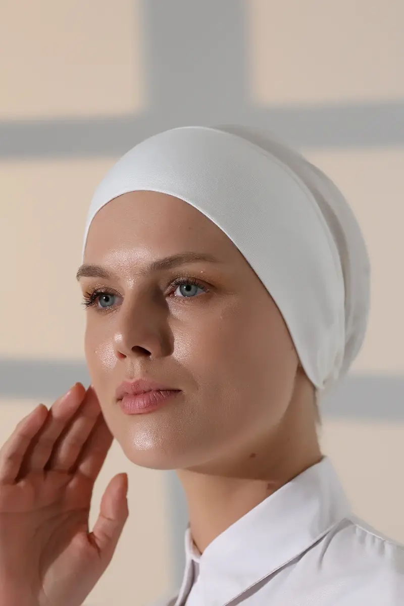 Nefes Alabilen Tüllü Dikişsiz Likralı Viskon Kadın Tesettür Bone Krem - 2