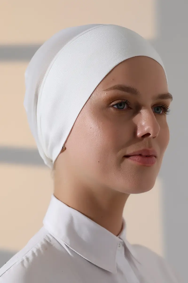 Nefes Alabilen Tüllü Dikişsiz Likralı Viskon Kadın Tesettür Bone Krem - 3