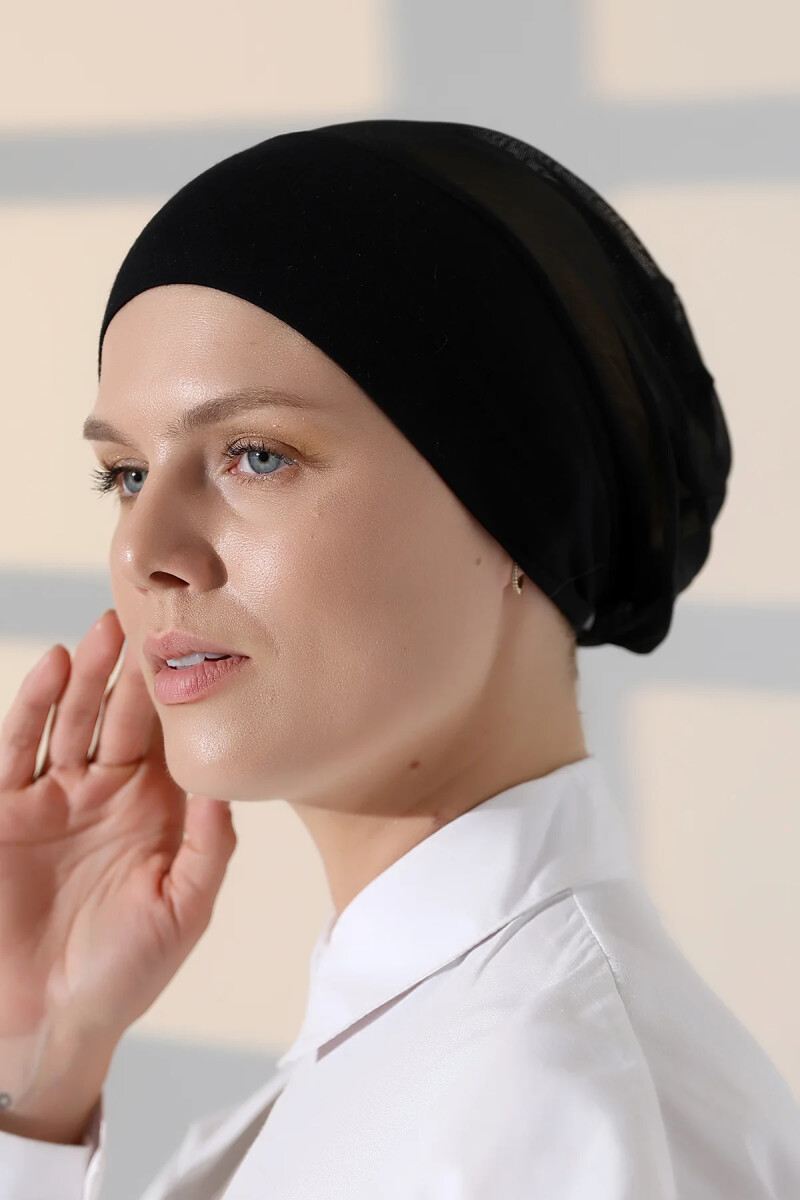 Nefes Alabilen Tüllü Dikişsiz Likralı Viskon Kadın Tesettür Bone Siyah - ihvanonline