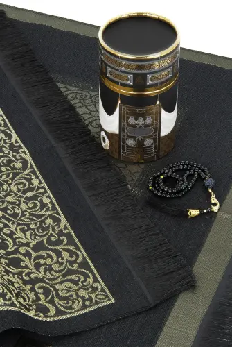 New Kabel Special Cylinder Boxed Prayer Rug Set Black - ihvanonline (1)