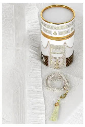New Kabel Special Cylinder Boxed Prayer Rug Set White - 5