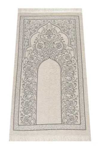 New Mihrab Chenille Luxury Prayer Rug Gray - 2