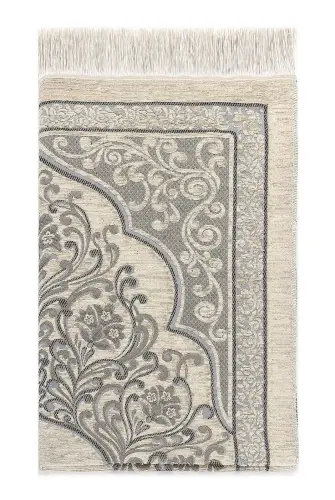 New Mihrab Chenille Luxury Prayer Rug Gray - 3