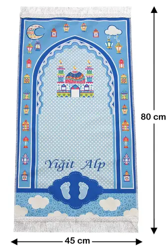 Oğlumun İbadet Seti Erkek Çocuk İsimli Seccade, Kuran Öğreniyorum Elifba Kitabı Seti Mavi - 5