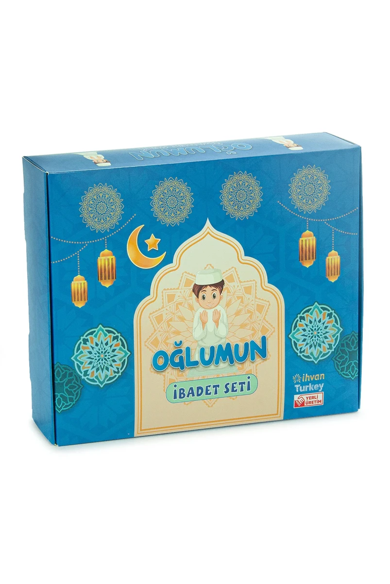 Oğlumun İbadet Seti Erkek Çocuk İsimli Seccade, Kuran Öğreniyorum Kitabı Seti Mavi - 4