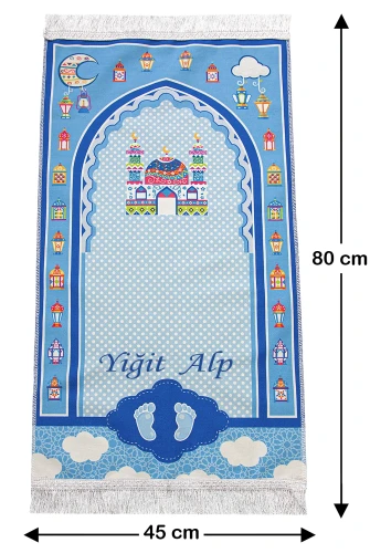 Oğlumun İbadet Seti Erkek Çocuk İsimli Seccade, Kuran Öğreniyorum Kitabı Seti Mavi - 6