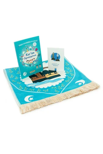 Oğlumun İbadet Seti Kabe Desenli Erkek Çocuk Seccade, Elifba ve Namaza İlk Adım Seti - 11