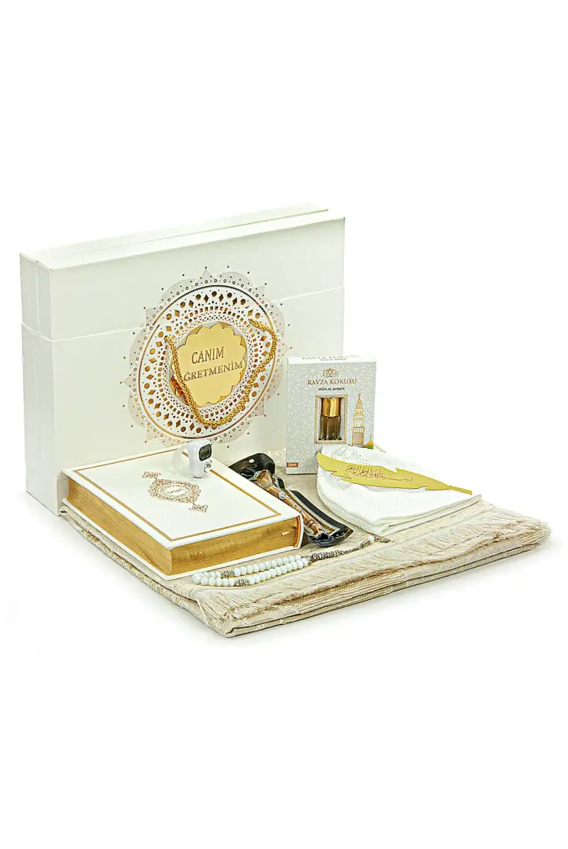 Öğretmenler Gününe Özel Lüks Hediye Kutulu Kuranı Kerim Tesbih Zikirmatik Seccade Seti - 1